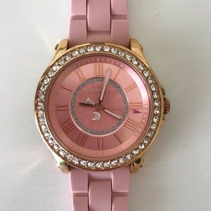 Juicy Couture pink and gold watch with rhinestone